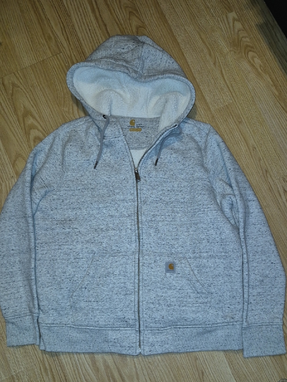 Womens Carhartt Light Heather Gray Sherpa-Lined Full-Zip Hoodie..size L(12/14)